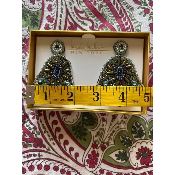 NIB Nicole Miller Beaded Bejeweled Hamsa Earrings - Picture 4 of 4